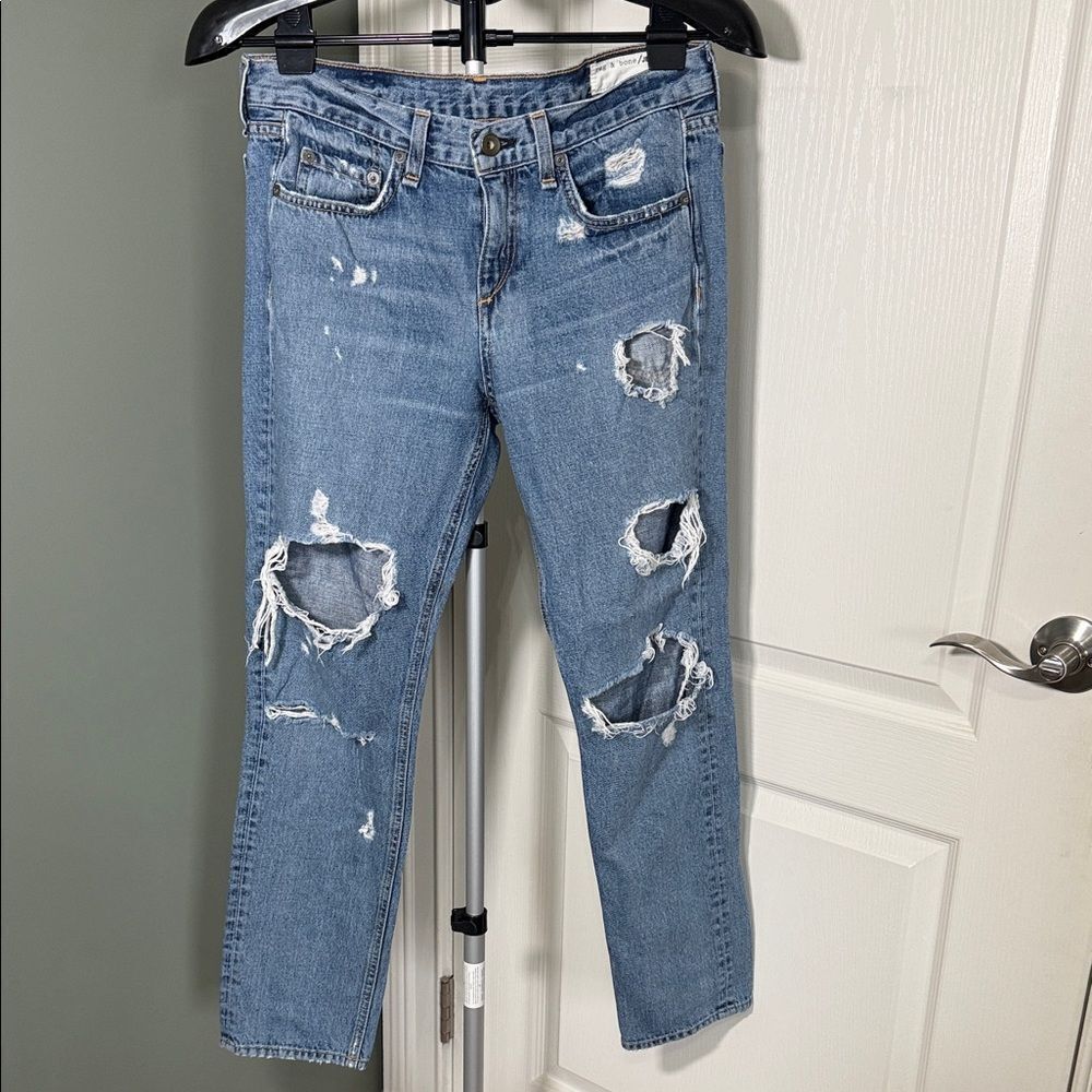 rag & bone Distressed Jeans Size 26 High Rise Straight Leg Light Wash Ankle